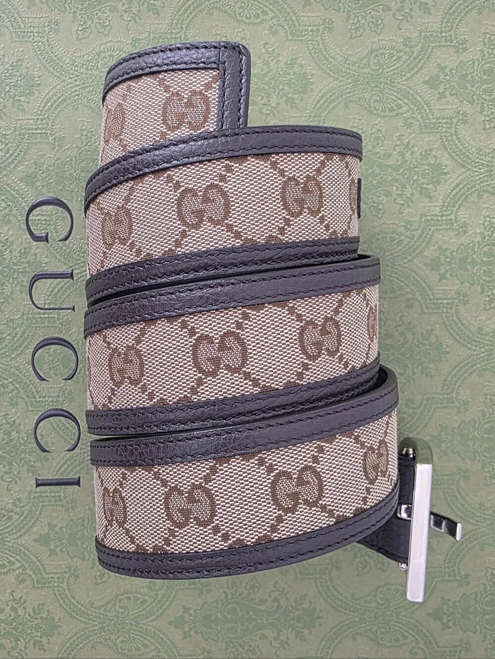 Auth Gucci GG Canvas Leather Belt